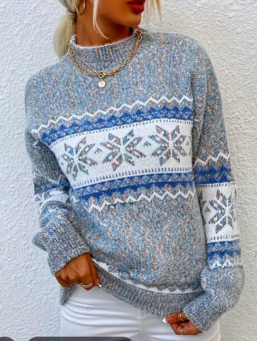 NWOT Rainbow Speckled Nordic Snowflake Fair Isle Mockneck Sweater, Size M